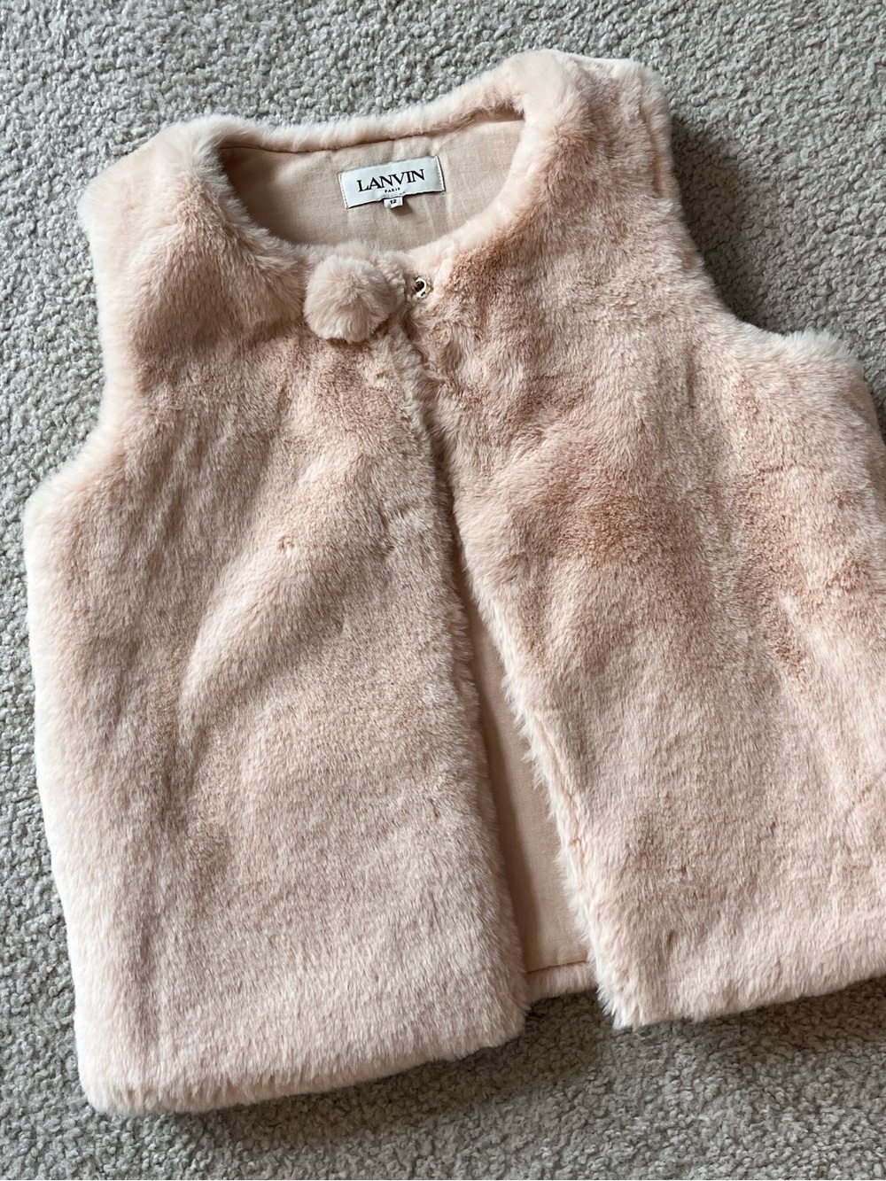 LANVIN Paris Kids Pink Faux Fur Vest Back Logo Embroidered Sz 12